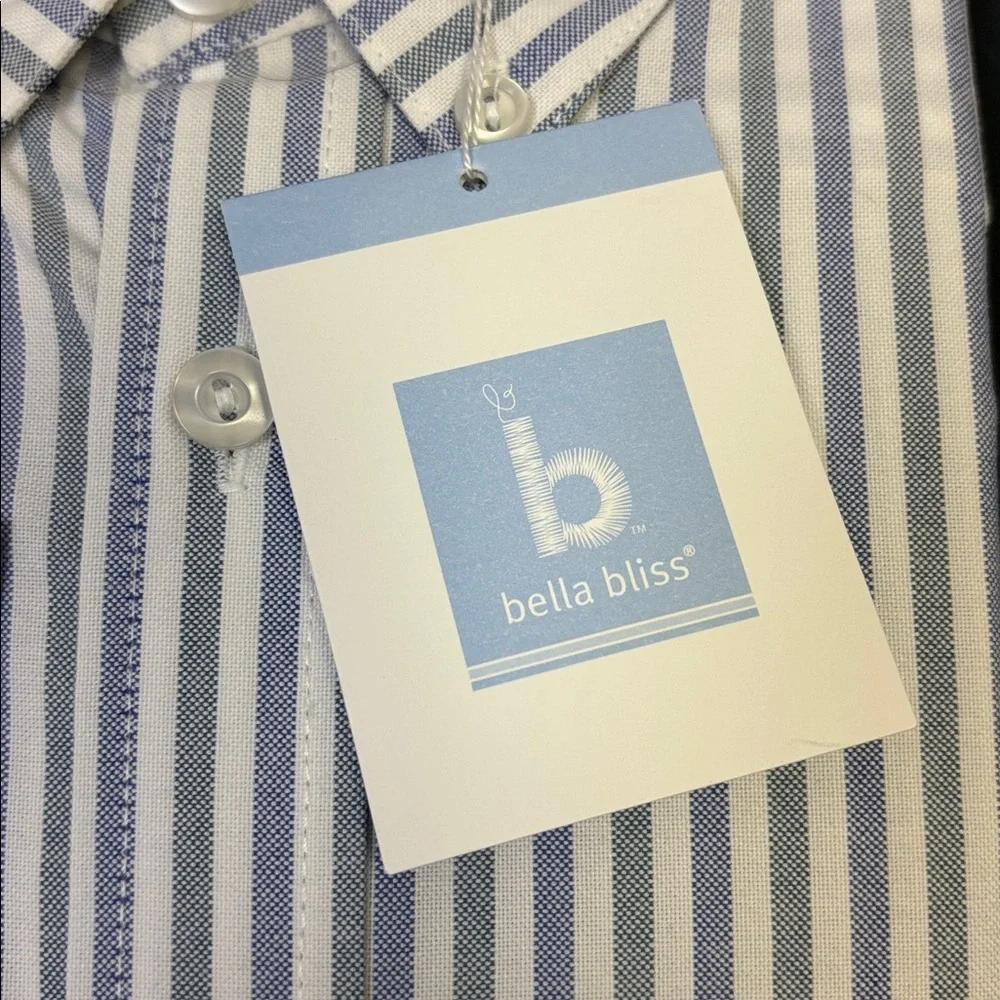 Sz 12 Bella Bliss Boy's Blue Striped Shirt button up long sleeve 100% cotton